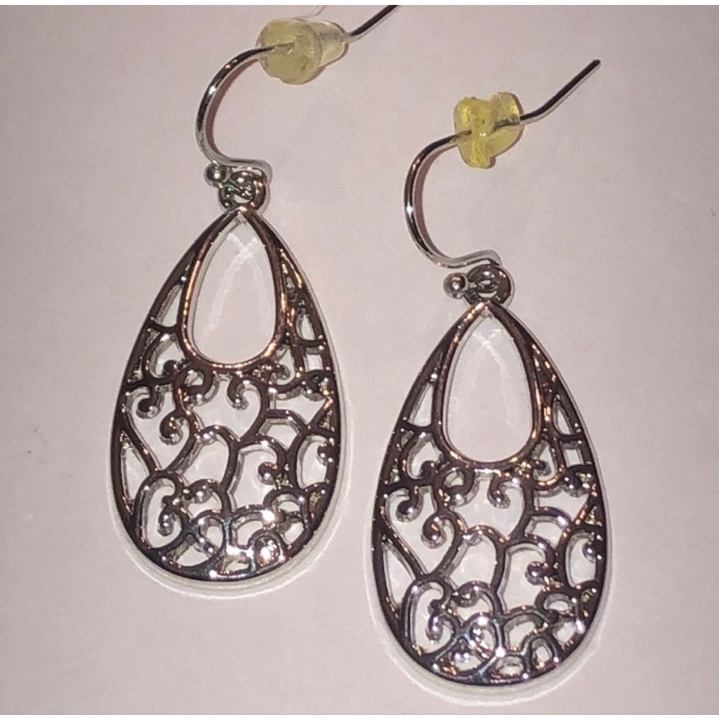 Jasmine Lane Silver Tone Cutout Boho Teardrop Earrings